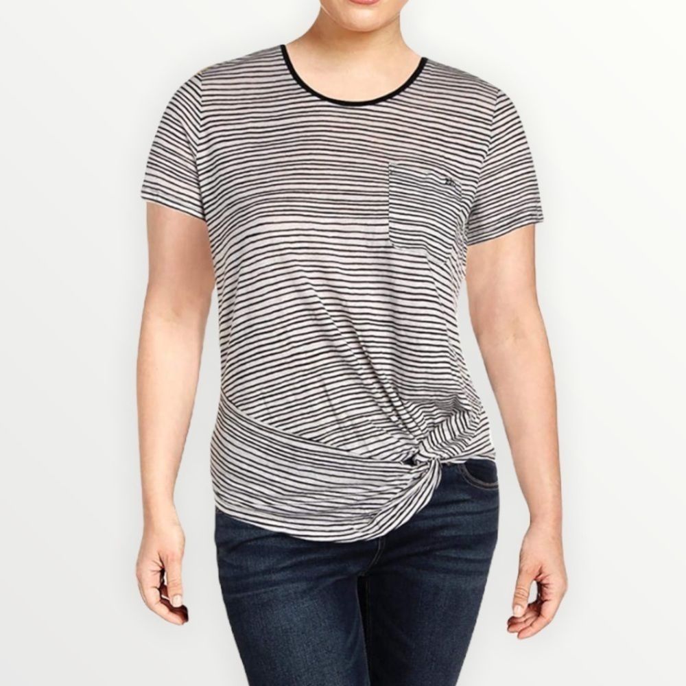 LAUREN RALPH LAUREN Striped Linen Blend Knotted Front Tee